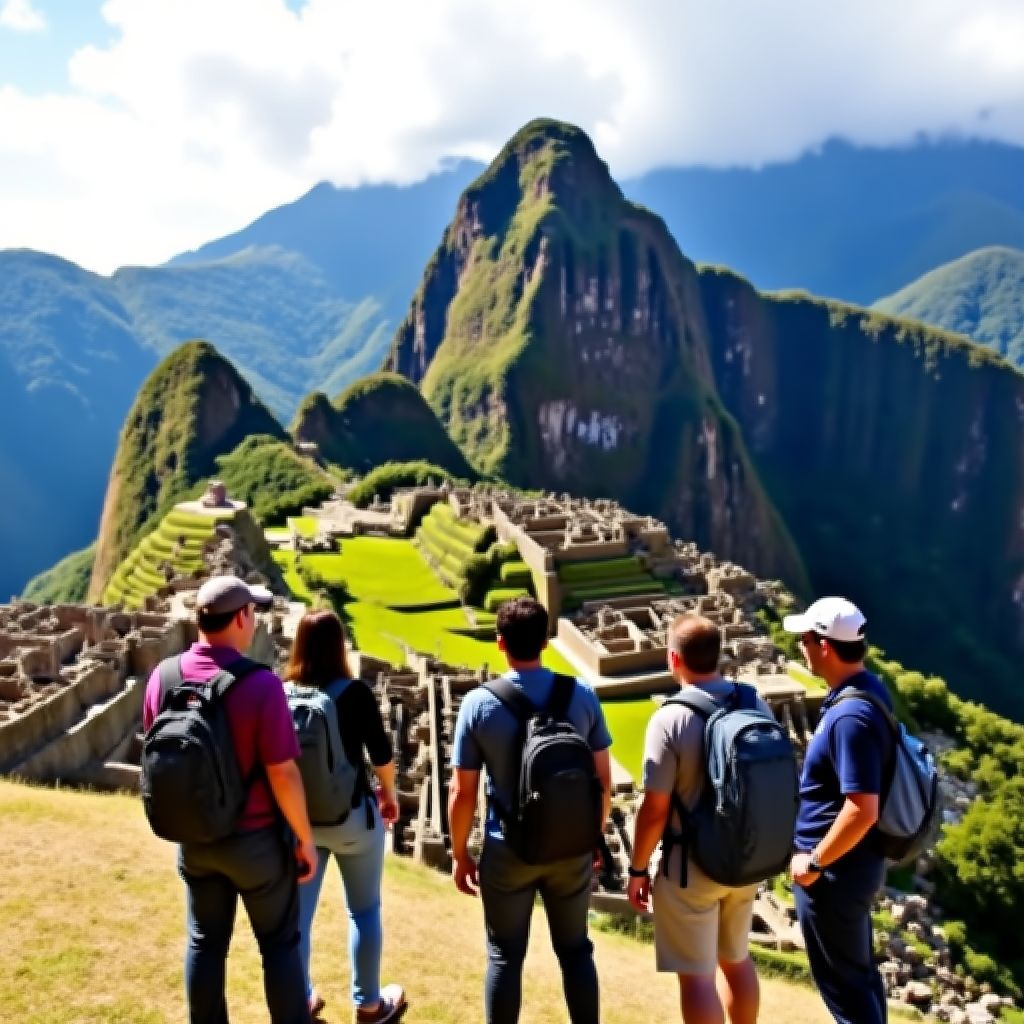 Grupa turystów w Machu Picchu