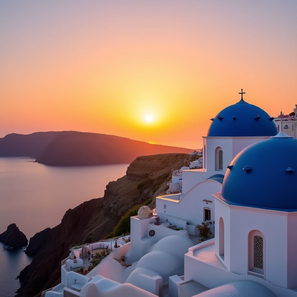 Santorini o zachodzie słońca